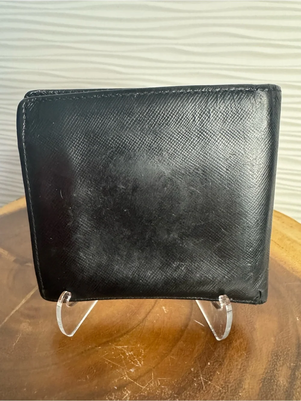 Vintage preloved Prada Black Saffiano Leather Men's Bi-Fold Wallet with Logo